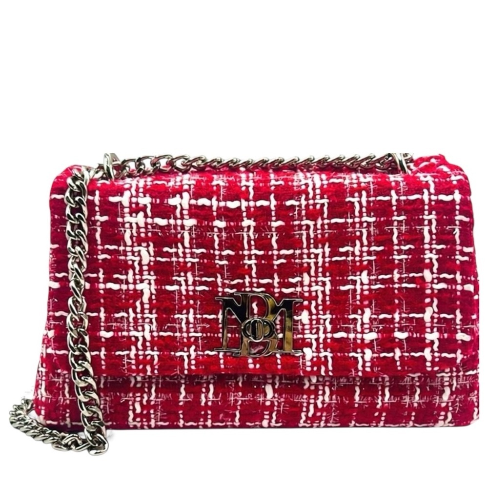 💖 NWT Badgley Mischka Red Tweed Chain Crossbody ✨ Chic Statement Bag - Picture 2 of 9